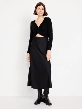Old Navy Black Satin Midi Skirt